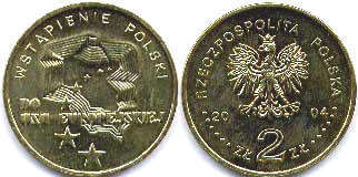 монета Польша 2 злотых 2004