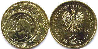 монета Польша 2 злотых 2004