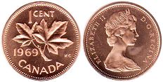 canadian pièce de monnaie Elizabeth II 1 cent 1969