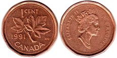 canadian pièce de monnaie Elizabeth II 1 cent 1991