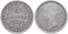 монета Ост-Индская компания 1/4 рупии 1840 монета Ост-Индская компания 1/4 рупии 1840