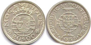 монета Мозамбик 20 эскудо 1955