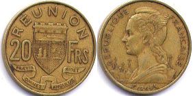монета Реюньон 20 франков 1964