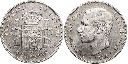 monnaie Espagne 5 pesetas 1876