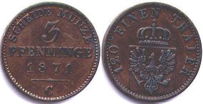 монета Пруссия 3 пфеннига 1871