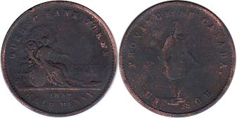 piece Lower Canada 1/2 penny 1852