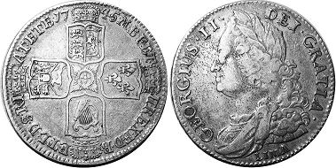 monnaie UK vieille 1/2 couronne 1745