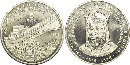 pièce Luxembourg 5 ecu 1992