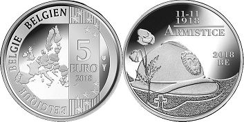 pièce Belgique 5 euro 2018