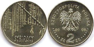 монета Польша 2 злотых 2008