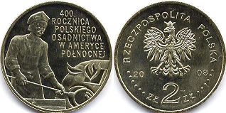 монета Польша 2 злотых 2008