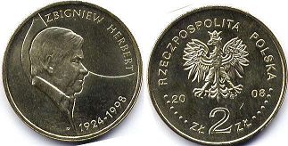 монета Польша 2 злотых 2008