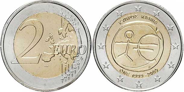 монета Кипр 2 евро 2008 монета Кипр 2 евро 2009
