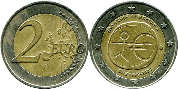 монета Германия 2 евро 2007 монета Греция 2 евро 2009