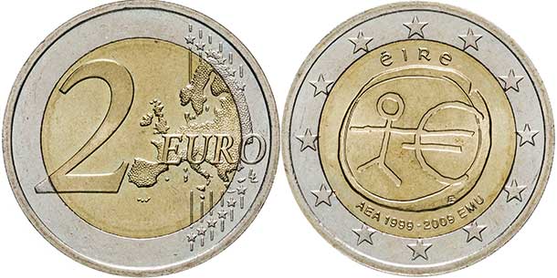 монета Италия 2 евро 2009 монета Ireland 2 евро 2009