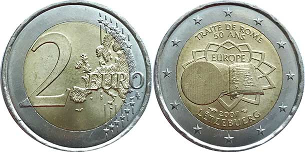 монета Люксембург 2 евро 2010 монета Люксембург 2 евро 2007