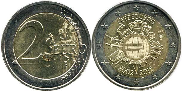 монета Люксембург 2 евро 2012 монета Люксембург 2 евро 2012