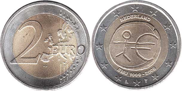 монета Нидерланды 2 евро 2008 монета Нидерланды 2 евро 2009