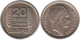 piece 20 FRANCS Algérie Française 1949