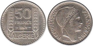 piece 50 FRANCS Algérie Française 1949