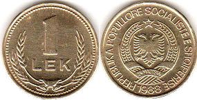 монета Албания 1 лек 1988