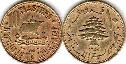 piece Lebanon 10 piastres 1955