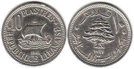 piece Lebanon 10 piastres 1961