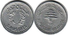 piece Lebanon 5 piastres 1954