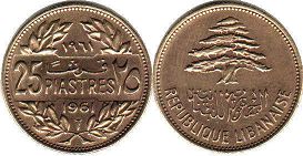 piece Lebanon 25 piastres 1961