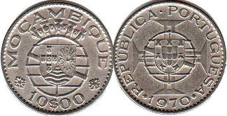 piece Mozambique 10 escudos 1970