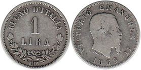 monnaie Italie 1 lira 1863