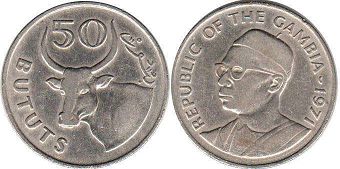 монета Гамбия 50 бутутов 1971 монета Гамбия 50 бутутов 1971