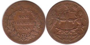 монета Ост-Индская компания 1/4 анны 1858 монета Ост-Индская компания 1/4 анны 1858