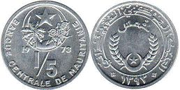 piece Mauritania 1/5 ouguiya (khoums) 1973