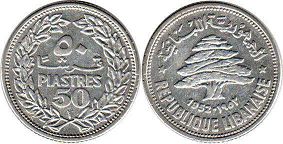 piece Lebanon 50 piastres 1952