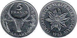 piece Madagascar 5 francs 1983