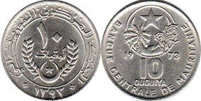 piece Mauritania 10 ouguiya 1973