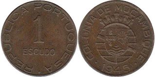 piece Mozambique 1 escudo 1945