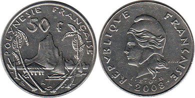 piece Polynésie Française 50 francs 2008