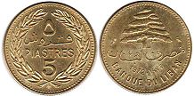 piece Lebanon 5 piastres 1972