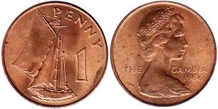 монета Гамбия 1 пенни 1966 монета Гамбия 1 пенни 1966
