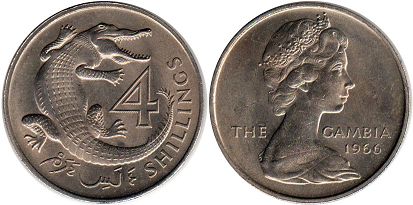 монета Гамбия 4 шиллинга 1966 монета Гамбия 4 шиллинга 1966
