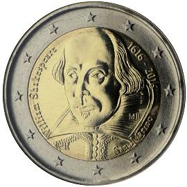 moneta 2 euro 2016 san_marino_sheakspeare moneta 2 euro 2016 san_marino_sheakspeare