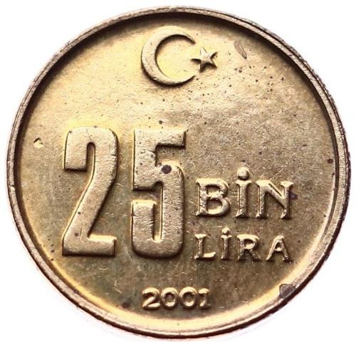 25 тысяч лир 2001 Аверс