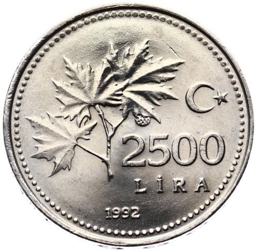 2500 Лира 1992 Аверс