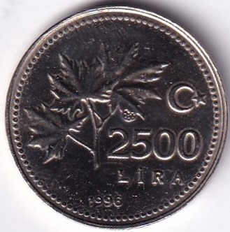 2500 Лира 1996 Аверс