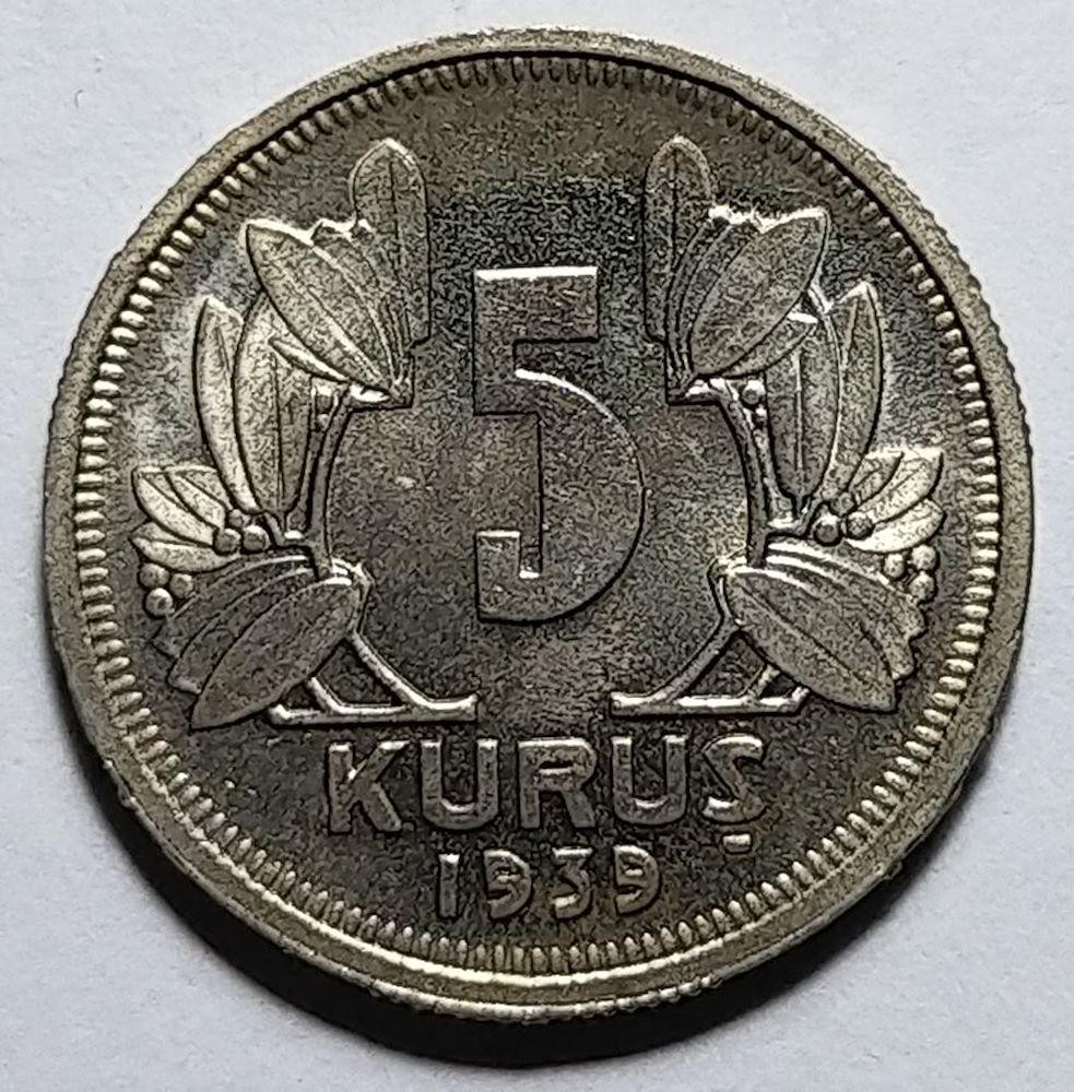 5 куруш 1939 Аверс