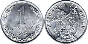 Chile coin 1 centavo 1975px; Chile coin 1 centavo 1975
