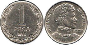 Chile coin 1 peso 1975px; Chile coin 1 peso 1975