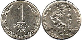 Chile coin 1 peso 1976px; Chile coin 1 peso 1976